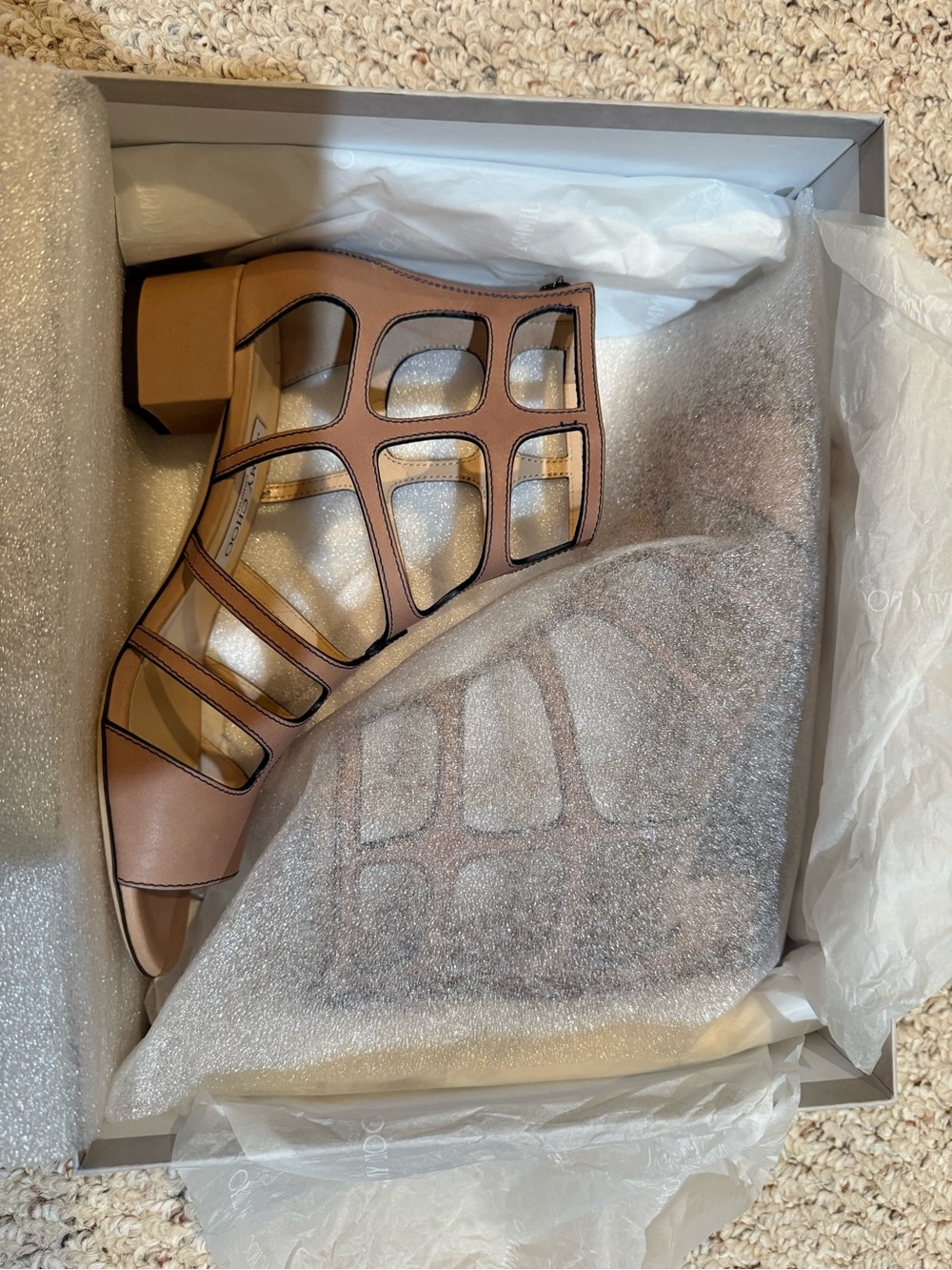 Jimmy Choo Tan Cage Block Heel Sandals